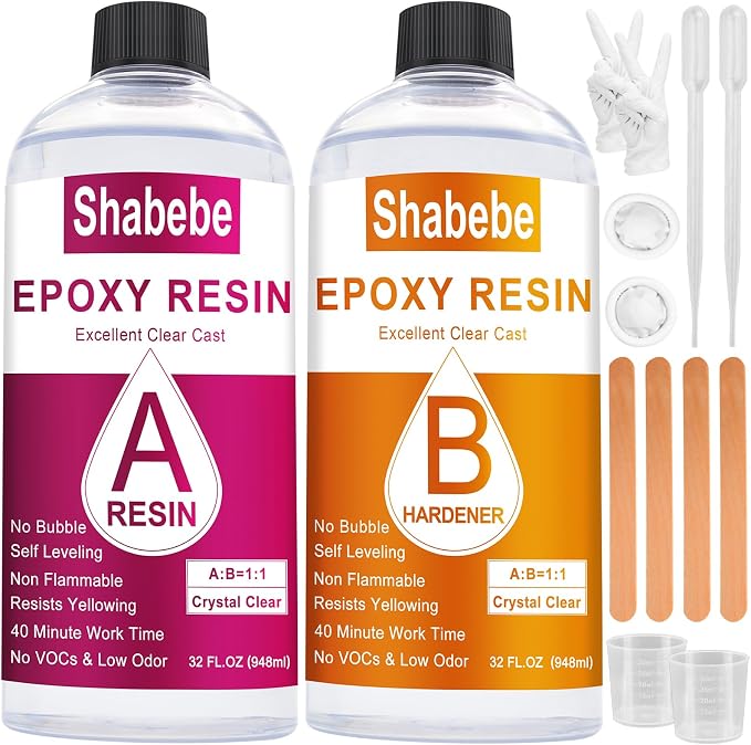 Shabebe Epoxy Resin, 64OZ Epoxy Resin Crystal Clear, Not-Yellowing No-Bubble by Shabebe%E2%80%93SealProtectLikeaPro