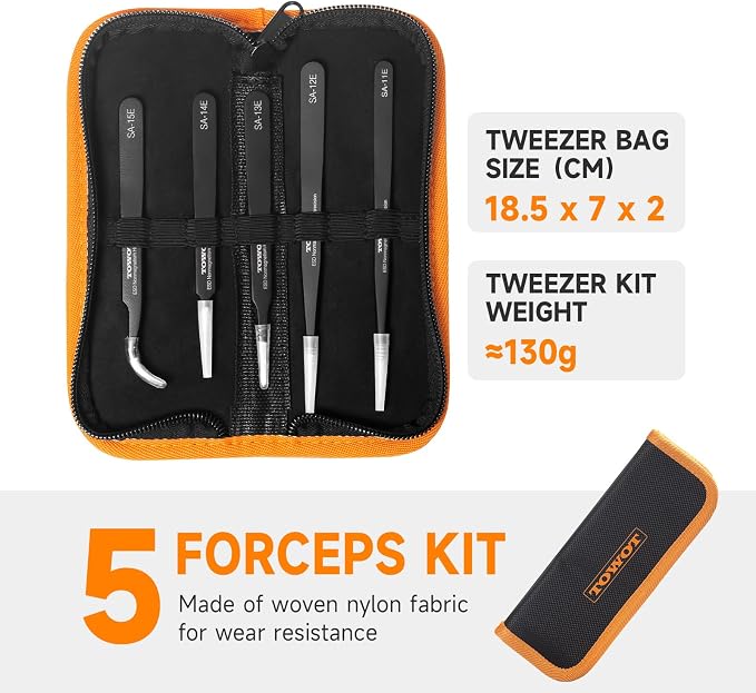 TOWOT 3 PCS Precision Tweezers Set, Premium Anti-static Stainless Steel - Image 5