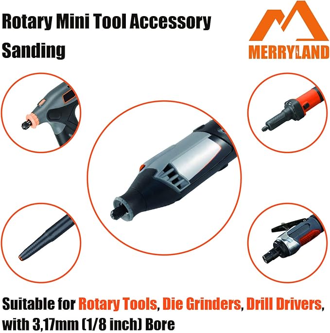Merryland Drum Sander Sanding Band for Dremel 184pcs, 120# 1/4" Sanding Sleeve 180pcs and Mandrel 4pcs Rotary Tool, Electric Power Tool Accessory DIY, RMTA184C4