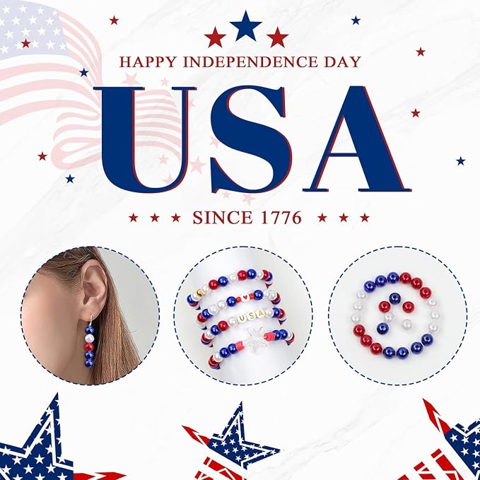DUQGUHO Red White and Blue Beads, 4th of July Beads 8mm Patriotic Beads - Image 5