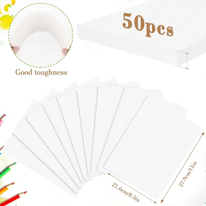 50PCS 8.5x11 Watercolor Paper Bulk, 140lb/300g Cold Press Thick Water Color - Image 2