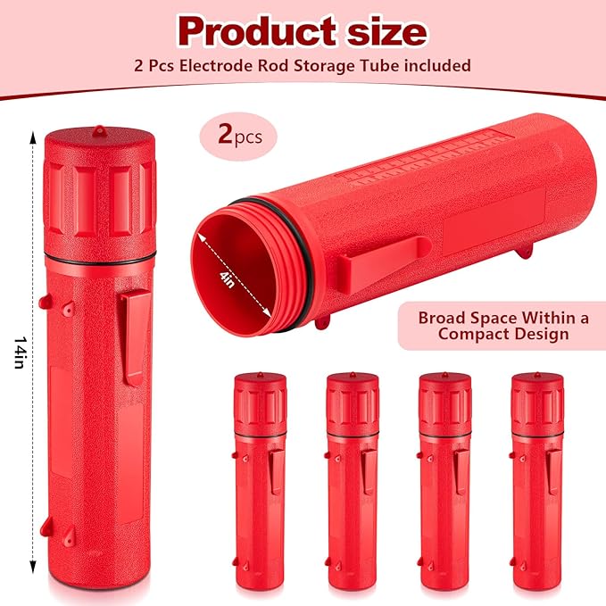Zonon 2 Pcs Welding Rod Storage Tube 14 Inch Stick Welding Electrode Storage Tube Airproof Welding Rod Holder Waterproof Welding Rod Container for Welding Rod Canister(Red)
