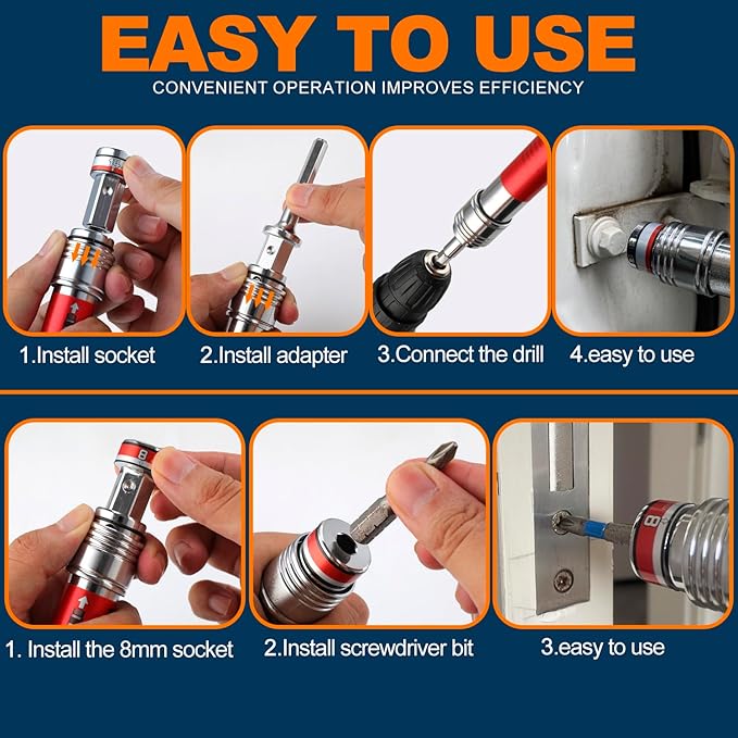 19-in-1 Impact Socket Set | 8 Magnetic Screwdriver Bits & 7 Drive Impact Sockets for Drill/Hammer Drill/impact wrench