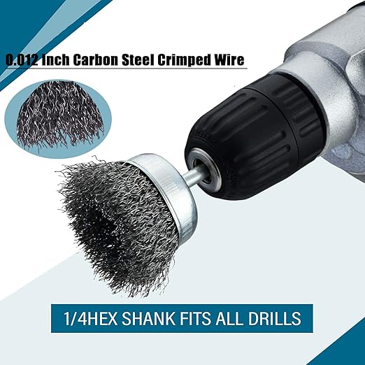 5 Pack Wire Cup Brush for Drill, Wire Brush for Drill 1/4 Inch Hex Shank, 0.012 Inch Coarse Carbon Steel- 3 Inch Wire Brush Drill Attachment