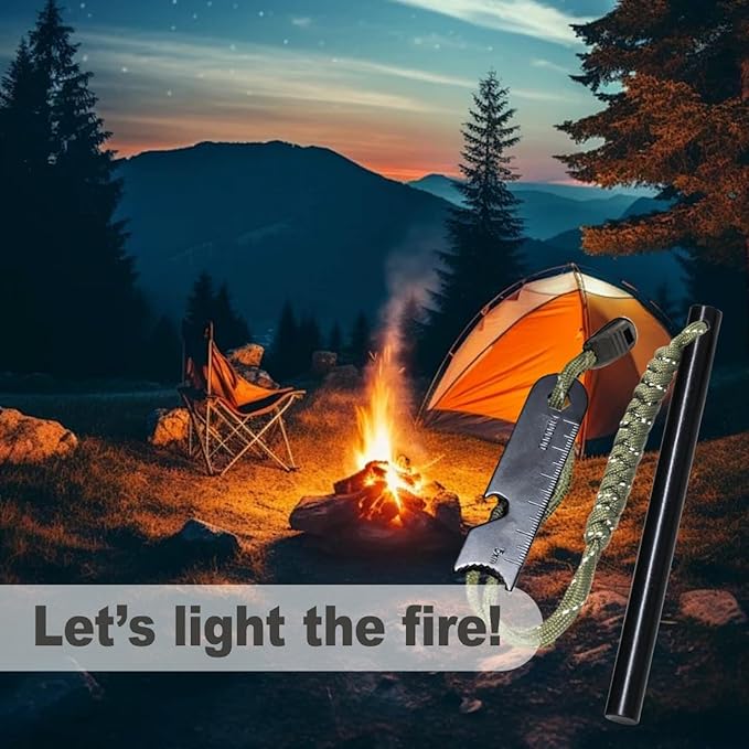 1/2"X 5" Ferro Rod Fire Starter, Drilled Flint and Steel Fire Starter Kit, Ferro Rods with Paracord Landyard Handle and Striker, Fire Starter Survival Tool for Outdoor Activity