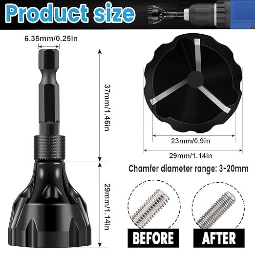 Hakkin 2Pcs Tungsten Carbide Deburring Chamfer Tool Drill Bit, Remove Burr Tools for Damaged Metal Steel Screws Bolts and Fasteners, Quick Release Hex Shank Fit for 1/8"-3/4"(3mm-20mm)