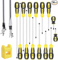 Magnetic long Screwdriver Set 14 PCS,7 Phillips and 7 Flat Head Precision Screwdriver,Professional Cushion Grip and Non-Slip for Repair Home Improvement Craft