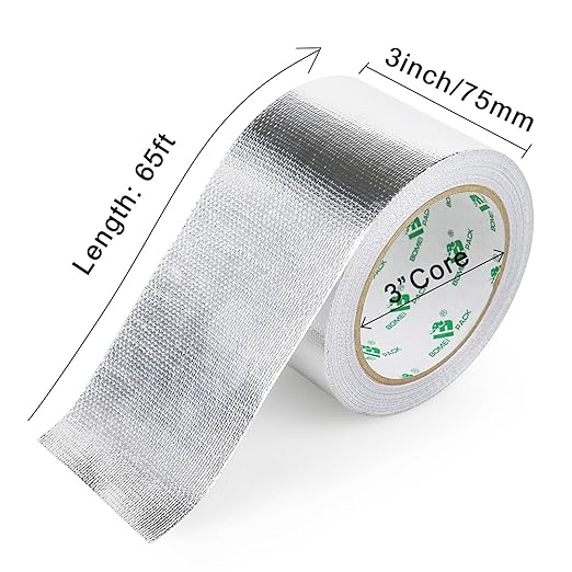 BOMEI PACK Adhesive Aluminum Foil Heat Shield Tape 2 Pack Barrier Fiberglass Thermal Insulation Reflective Material High Temp Protection (3 inch)
