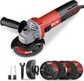 DCK 9.2 Amp Angle Grinder, 4-1/2 Inch Electric Grinder Power Tool, 11800 RPM, Auxiliary Handle and 2 Safety Guards, 6 Piece Discs, Copper Angle Grinder for Cutting, Grinding, Polishing (KSM17-115B)