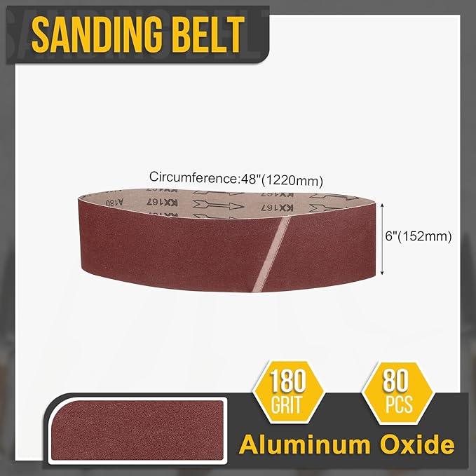 6 x 48 Inch Sanding Belt, 80 Pcs 180 Grit Knife Sharpener Belts Work Sharpening for Belt Sander Knife Carving Tool Metal Working