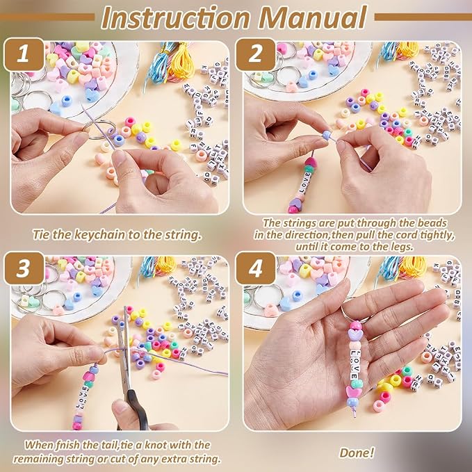 CRAFTYMELODY 606Pcs DIY Keychain Making Crafts Kits Beaded Keychain Making Kit - Image 3