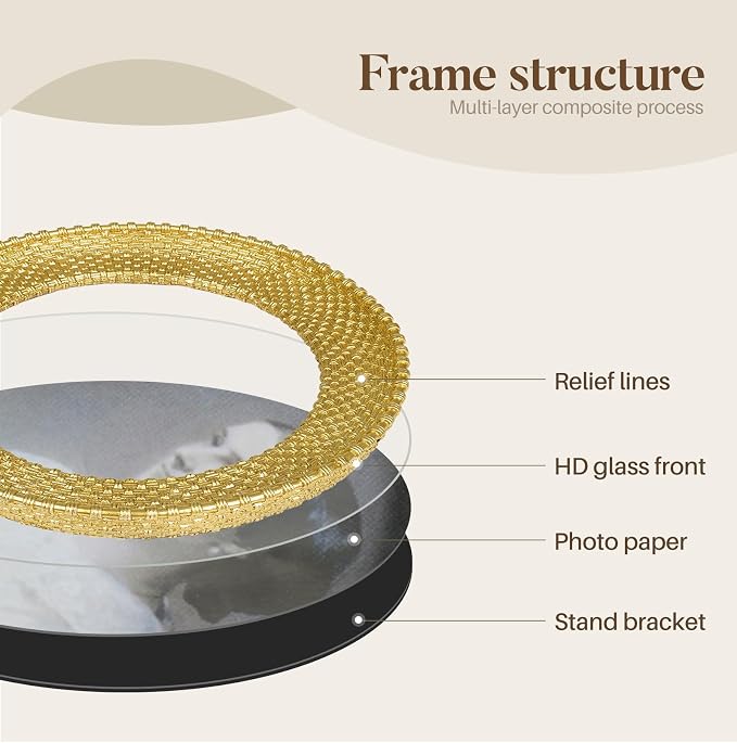 Cuspin 4x4 Round Gold Picture Frame, Vintage Woven Circle Photo Frame - Image 7