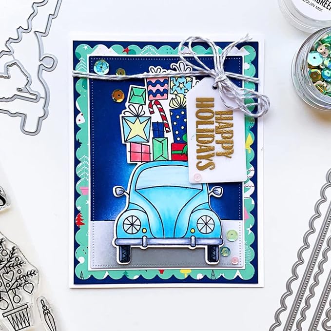hinana 7pcs/Set Rectangle Frame Metal Die Cuts, Scallops Stitched Nesting Tag - Image 3