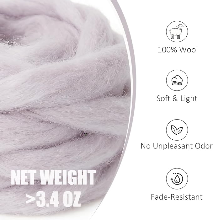 Wool Roving for Needle Feltingl, 3.4oz Felting Wool Light Gray, Beginner Needle - Image 2