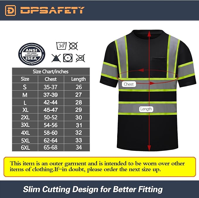 High Visibility Shirts Quick Dry Safety T Shirts with Reflective Strips and Pocket Short Sleeve Mesh Hi Vis Construction Work Class 2 Shirt for Men/Women Black,Medium