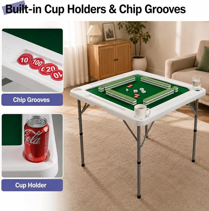 Byliable 34.6" Folding Mahjong Table, Portable Game Table - Image 5