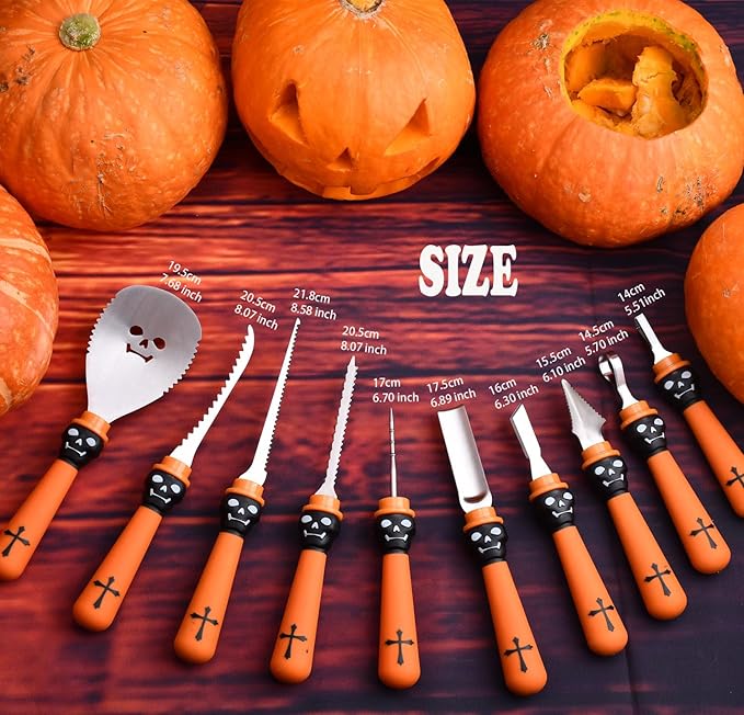21 Pieces Comfort Grip Pumpkin Carving Kit with Gift Box and Carrying Case Heavy Duty Stainless Steel Pumpkin Carver Tools Pumpkin Sculpting Set and 10 Stencils for Halloween Jack-O-Lanterns (ORANGE)