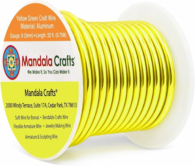 Mandala Crafts 8 Gauge Yellow Green Anodized Aluminum Craft Wire, 32 FT | by MandalaCrafts