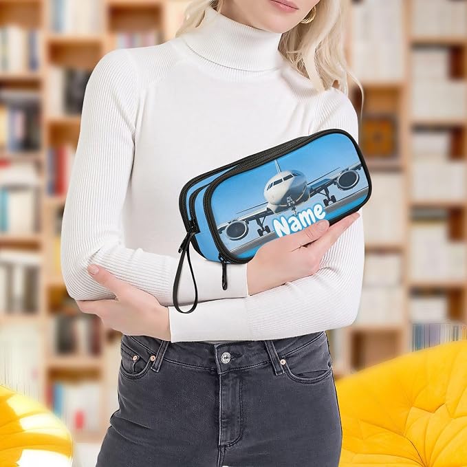 Custom White Airplane Aircraft Pencil Case Box Boys Girls Personalized Name - Image 8