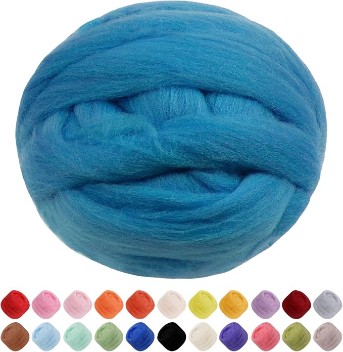 JeogYong Needle Felting Wool, 7.05oz Wool Roving Chunky Wool Yarn, Peacock Blue by JeogYong