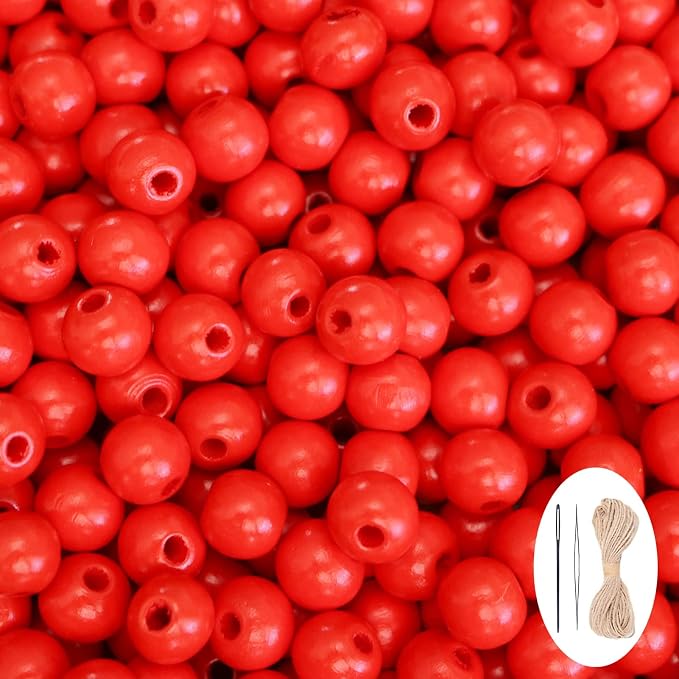 400Pcs Red Wooden Beads for Garlands, Round Wood Loose Beads - 12mm by SMANTA