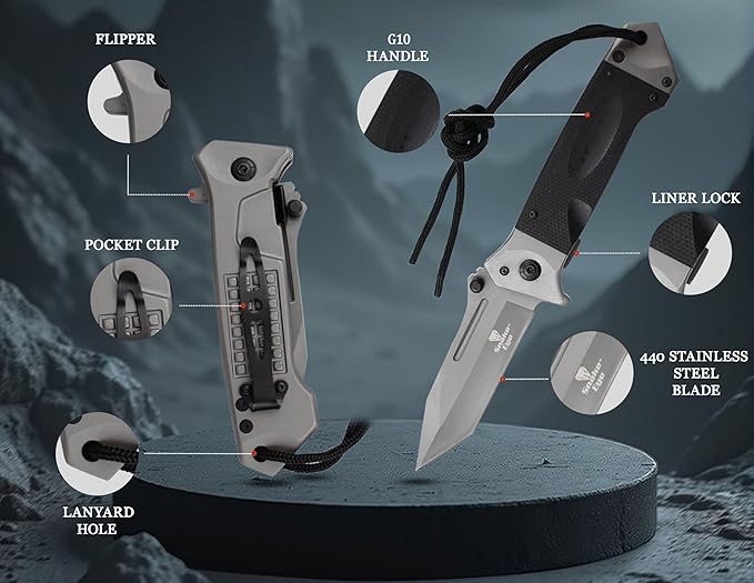Snake Eye Tactical Heavy Duty Every Day Carry Folding Pocket Knife (Black)