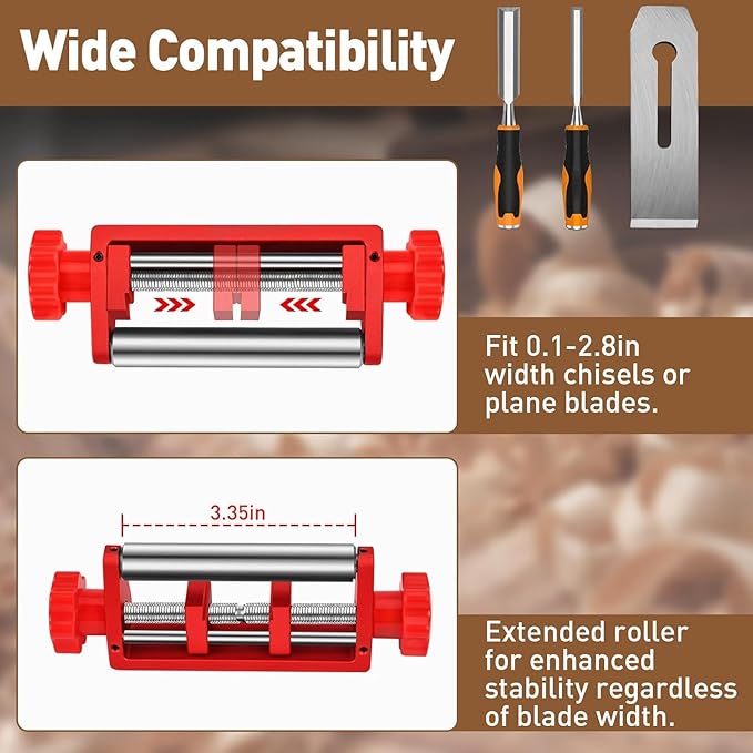 Chisel Sharpening Jig with Diamond Sharpening Stone 400# 1000# Grit, Wood Honing Guide for Chisels and Planes Width 0.1" to 2.8" with Sharpening Angle Fixture, Angle Gauge from 10° to 45°