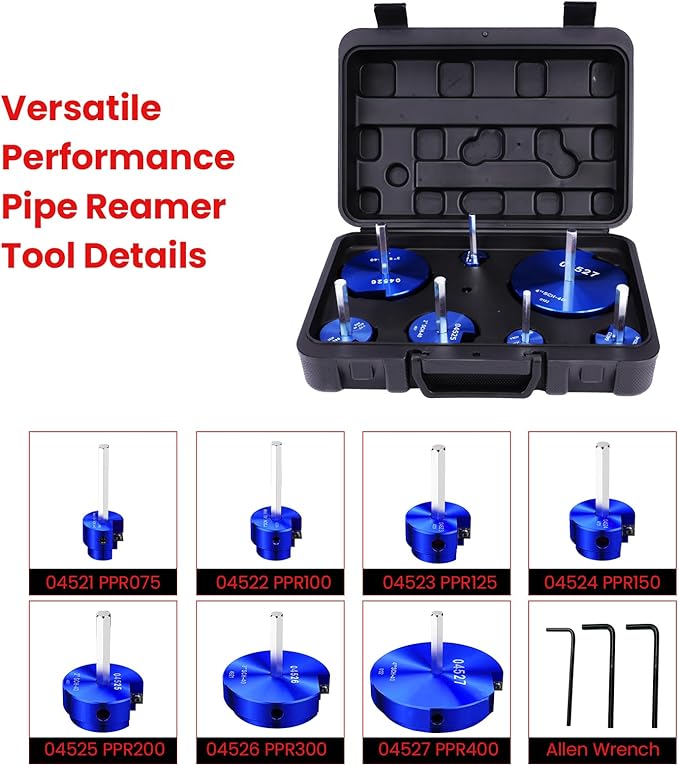 TOOVEM 7 Pcs PVC Pipe Reamer Set with 3/4inch, 1-1/4inch, 1-1/2inch, 2inch,3inch,4inch Head Aluminum PVC Fitting Saver, PVC Socket Saver for Standard 1/2" Drill (Blue)