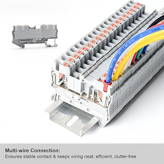 12Pcs PT2.5 Quattro Terminal Blocks, 4 Conductors DIN Rail Mounted Terminal Block, Wire Spring Connection Push in Conductors Wire Connector, CE