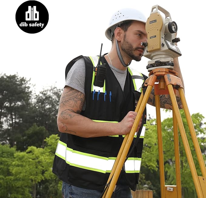 Dib Safety Reflective Vest High Visibility with Pockets and Zipper, Black with Yellow Trim S