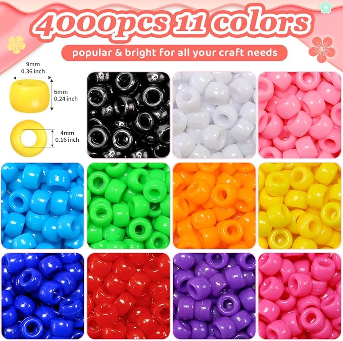 IOOLEEM 4000pcs Pony Beads, 11 Colors, Bulk Beads - Image 2