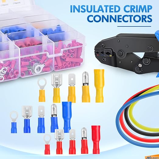 Nilight 840pcs Mixed Quick Disconnect Connector Butt Splice Ring Fork Spade Bullet Piggy Back Insulated Terminal Crimp Assortment Kit for Automotive Wiring Projects
