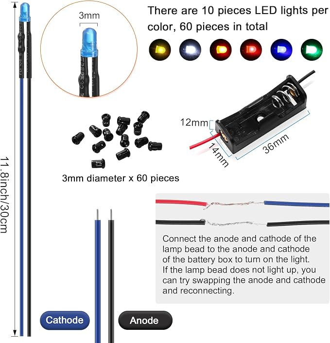 126 Pcs 12v LED Lights Kit, 60 Pre Wired LED Light Emitting Diodes 60 Plastic - Image 2