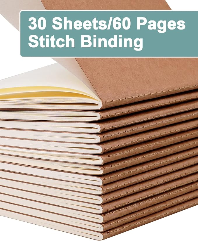 Small Notebook Bulk 60 Packs Pocket Journal Blank A6 Kraft Notepads - Image 3