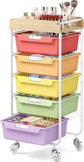 SYKIARIOL Utility Cart with 5 Labeling Drawers and Wooden Tabletop – Rolling by SYKIARIOL