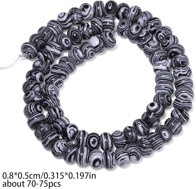Songxi 5x8mm Natural Black and White Peacock Stone Rondelle Beads, Gemstone - Image 2