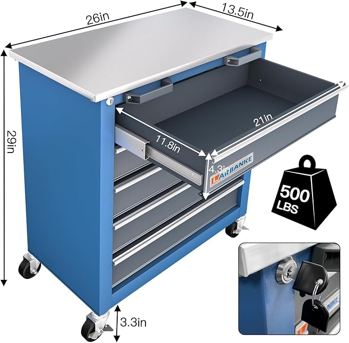 5-Drawer Rolling Tool Chest,Tool Cabinet on Wheels with Keyed Locking System and Drawer Liners,Tool Chest with Link Buckle and can be Combined to Large Cabinet Set,for Warehouse,Garage