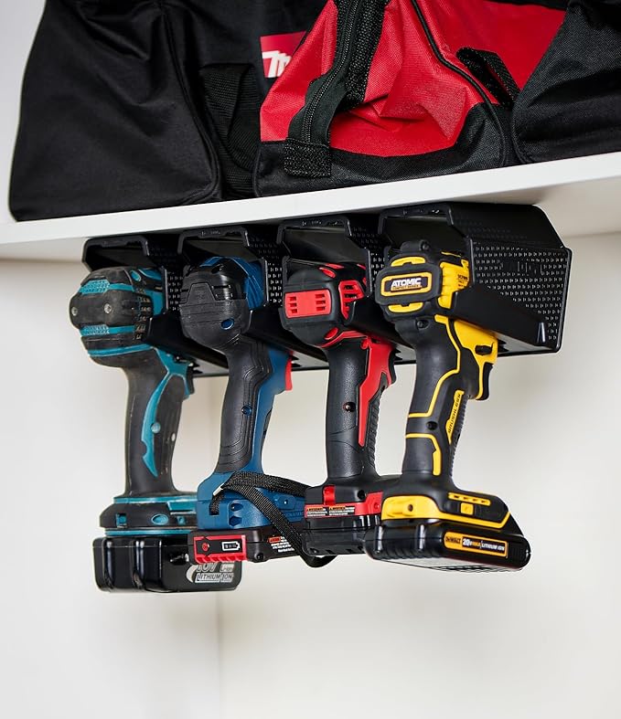 Drill Holder, Power Tool Organizer, Utility Storage Rack | Universal Wall Mount Cordless tools holder fits most drills like Milwaukee and Dewalt (2-PACK) (Black)