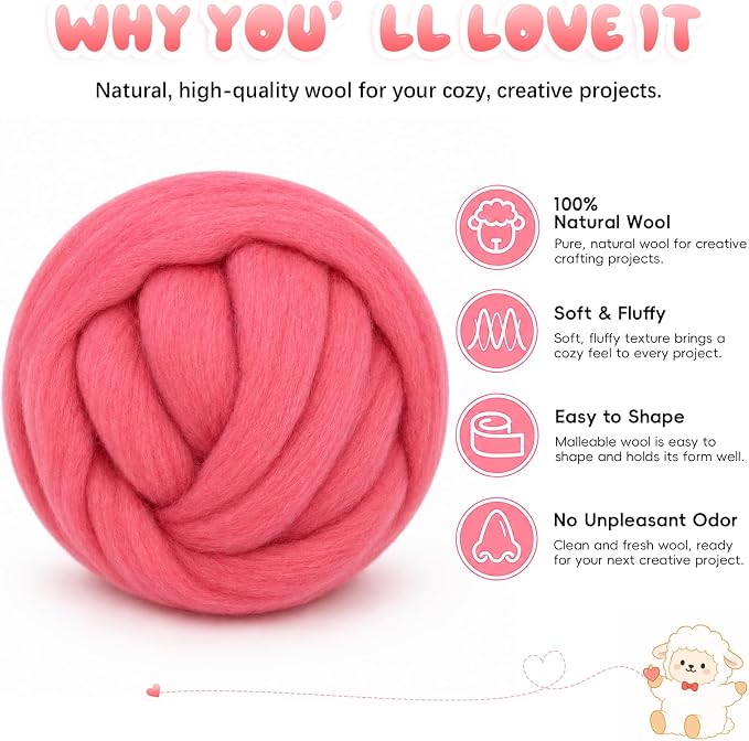 3.53oz Wool Roving: Needle Felting Wool White Roving Wool Felting Supplies Pure - Image 2
