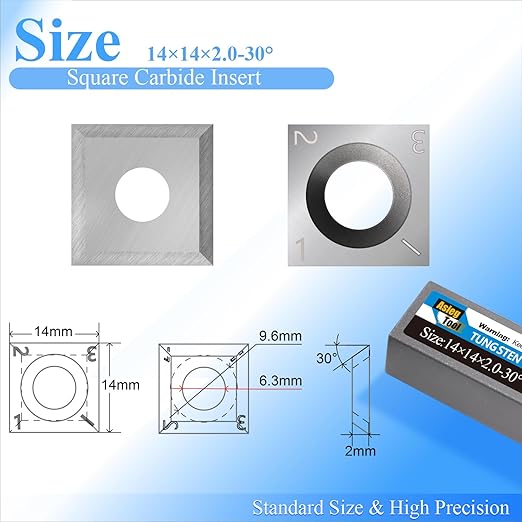 Asieg Tool 14 x 14 x 2mm-30° Carbide Inserts Cutters Knives Blades with Screws for Grizzly T21348 and Woodworking Spiral Helical Planer Head 10pcs