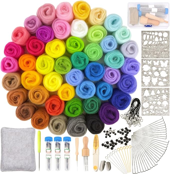 IcosaMro Needle Felting Kit 48 Color Wool Roving by IcosaMro