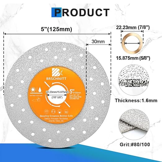 Rock Slab Grinding Disc - 5 inch Glass Cutter Disc (2pcs), Granite Cutting Disc, Diamond Grinder Wheel for Rock Slab, Stone, Tile, Marble, Granite, Glass Diamond Cutting Discs