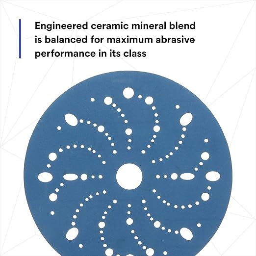 3M Hookit Blue Abrasive Discs 36181, Multi-Hole, 6 in, 400+ Grade, Pack of 50, Virtually Dust-Free, for Auto Sanding, Body Repair, Featheredging, Primer Sanding, Paint Preparation, E-Coat