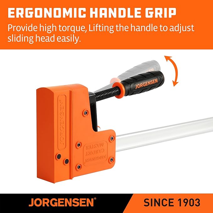 Jorgensen 18” Bar Clamp Set, 2-pack 90° Parallel Clamp Cabinet Master, Steel Jaw Bar Clamp for Woodworking, 1500 lbs load Limited