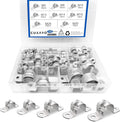 142 Pcs Pipe Strap Clamp Assortment Kit, 304 Stainless Steel 2 Holes Rigid Pipe Strap U Braket Tube Pipe Strap Clamp