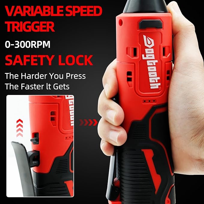 dogtooth Cordless Electric Ratchet Wrench Set, 35 Ft-lbs, 300 RPM, 16.8V Cordless Ratchet Wrench 3/8", fast Charger, 6 Sockets, 1-Pack 1500mAh Lithium-Ion Batteries, Variable Speed Trigger