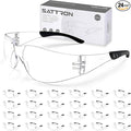 Clear Safety Glasses 24PK, Protective Eyewear Polycarbonate Lens with Rubber Temples ANSI Z87.1 Anti-Scratch Impact Resistant Eye Protection for Work, Lab, Construction Clear Lens/Black Frame
