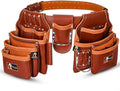 Daisy Leather Tool Belt Pro-202, 28 Pockets, Top Grain Leather, 2.5-inch Padded Belt, Fits 30-52 inch Waist, X-Large (Cherry, X-Large)