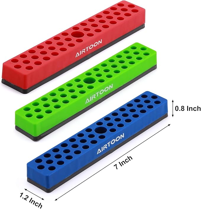 AIRTOON 3PCS 1/4" Magnetic Hex Bit Holder, 43 Holes Bit Storage with Strong Magnetic Base, Magnetic Screwdriver Bit Organizer, Red, Blue and Green