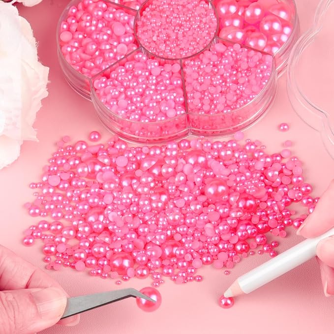 NACHLYNN 6480 Pcs Flat Back Pearl 7 Sizes Half Round Beads - Image 4